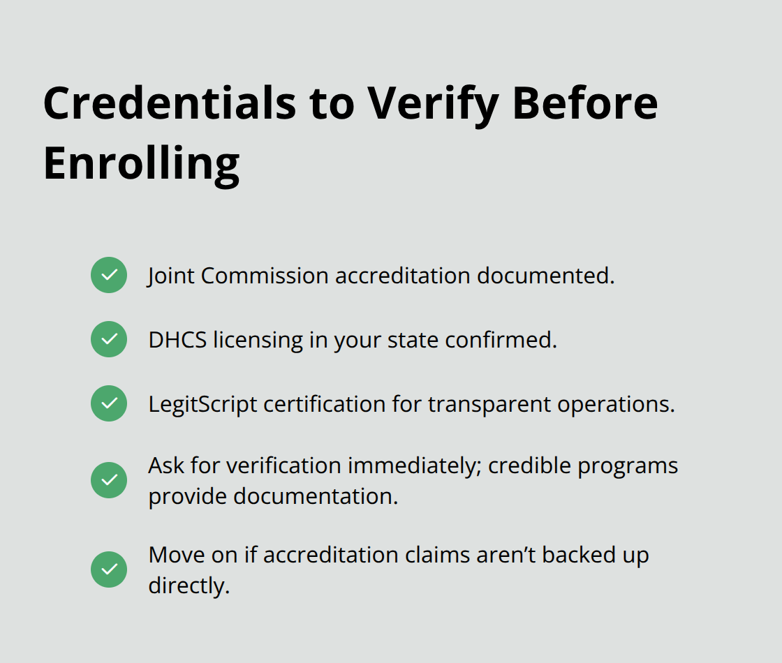Checklist of essential credentials for U.S. evening IOP programs