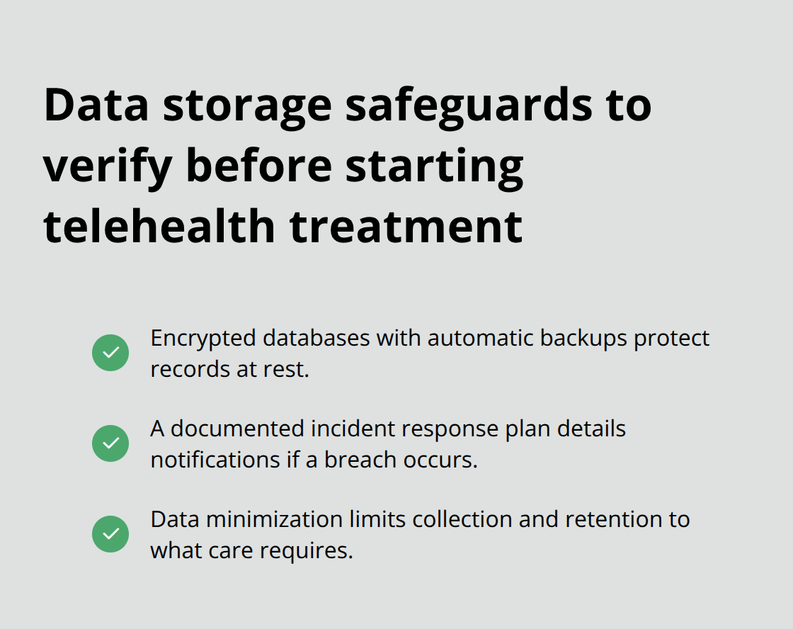 Checklist of storage, incident response, and data minimization safeguards for addiction care - confidential telehealth addiction care