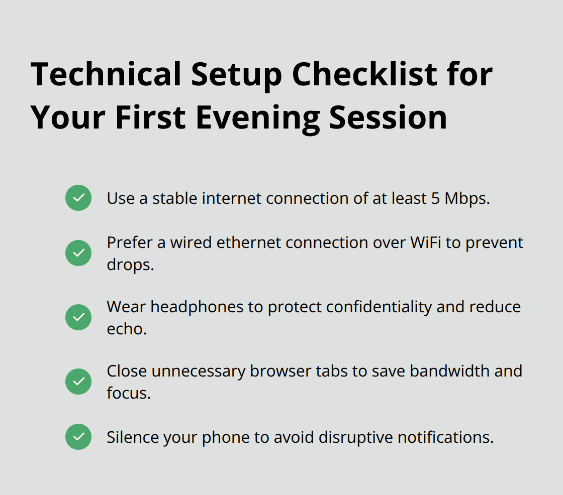 Evening Group Therapy Online: Connect, Learn, Recover Checklist of essential technical steps for a smooth, private online group session. - evening group therapy online