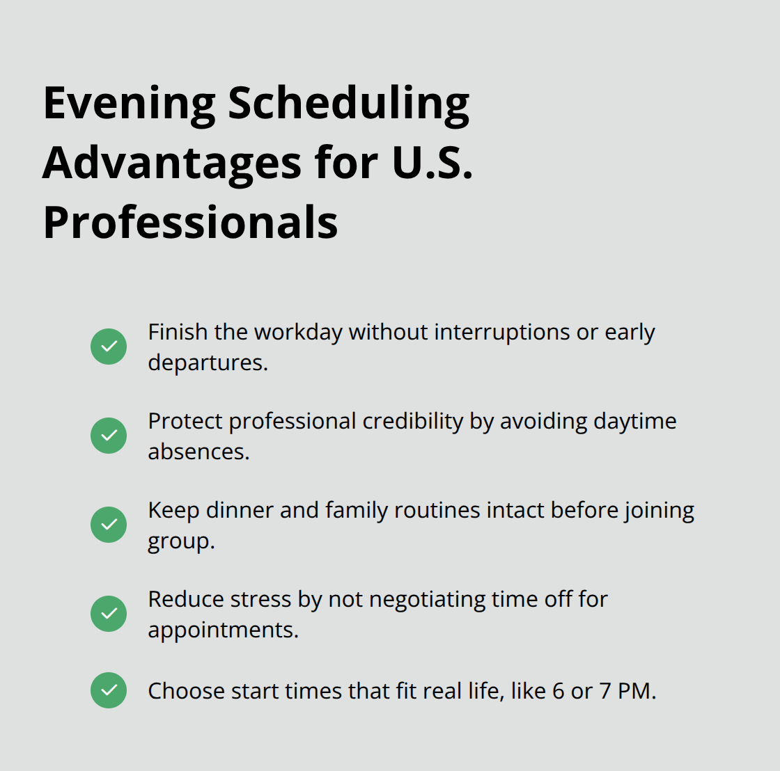 Key advantages of evening therapy schedules for working professionals in the United States - evening group therapy sessions