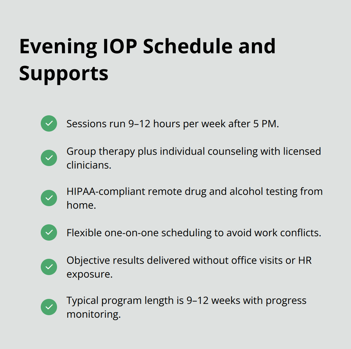 Key features of Evening IOP designed for working professionals in the United States. - evening IOP for professionals
