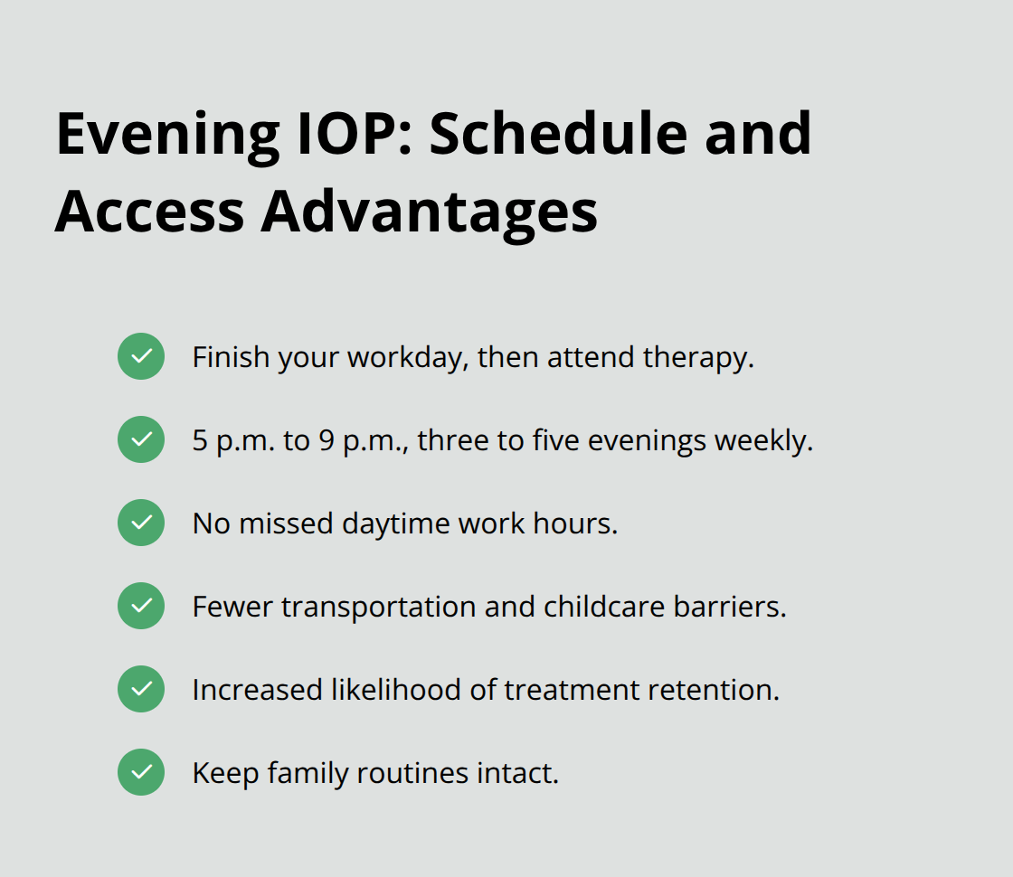 Checklist of evening intensive outpatient program benefits for working adults in the United States