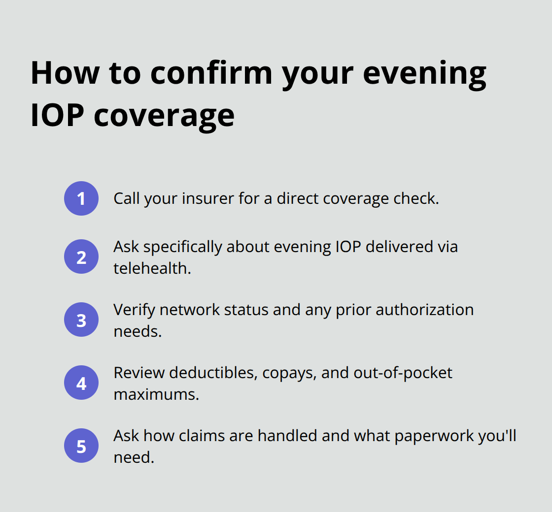 Steps to verify insurance for evening IOP telehealth - evening IOP telehealth options