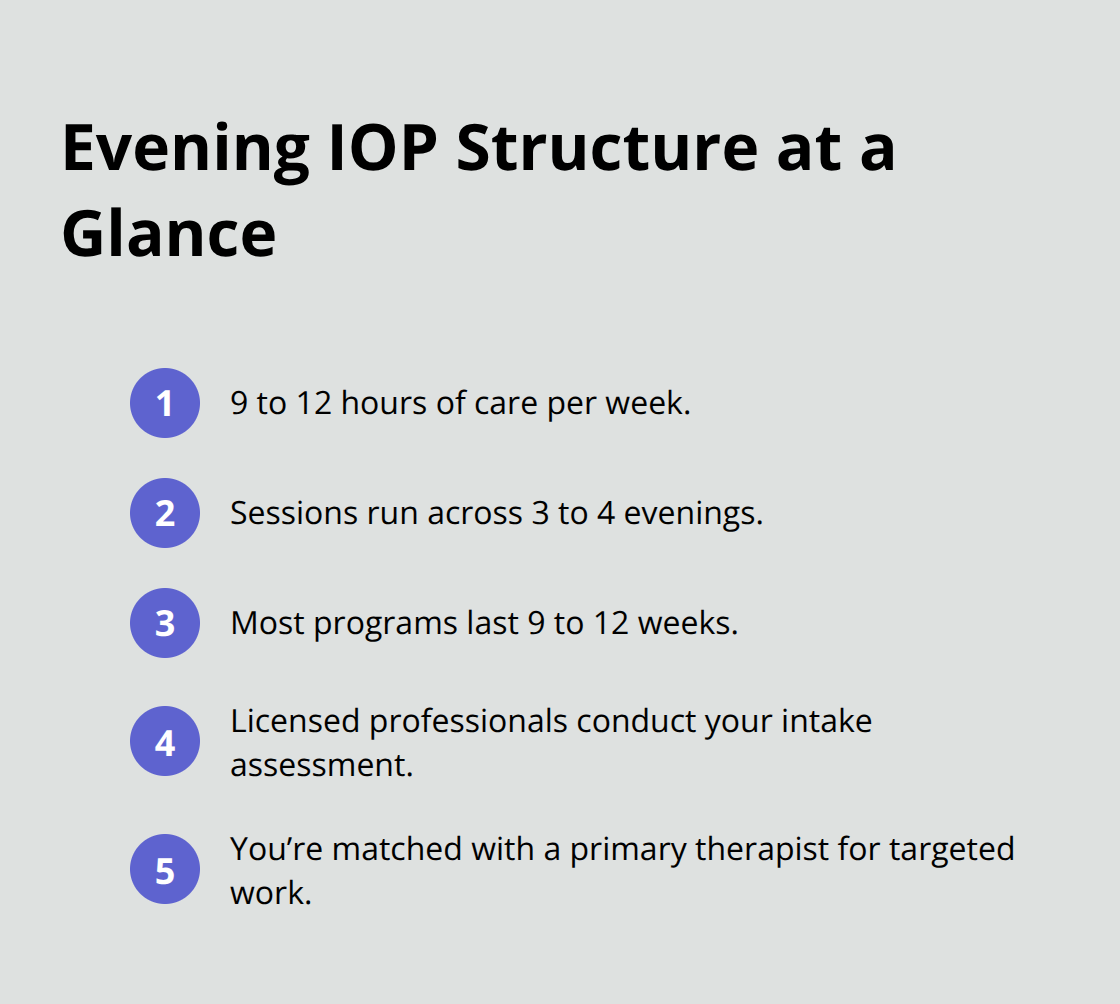 Core elements of the evening IOP program structure for U.S. clients - evening IOP telehealth program