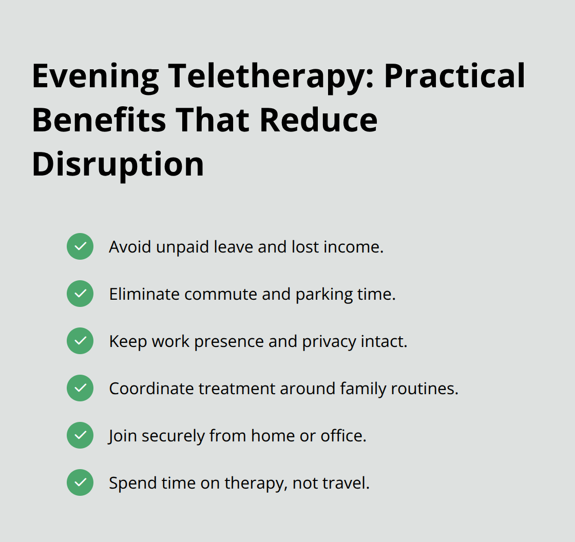 Key practical benefits of evening teletherapy that reduce time and logistical burdens for U.S. adults - evidence based teletherapy evenings