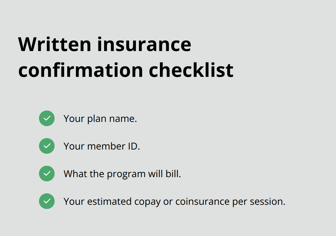 Items to include in your insurance confirmation - insured telehealth SUD treatment