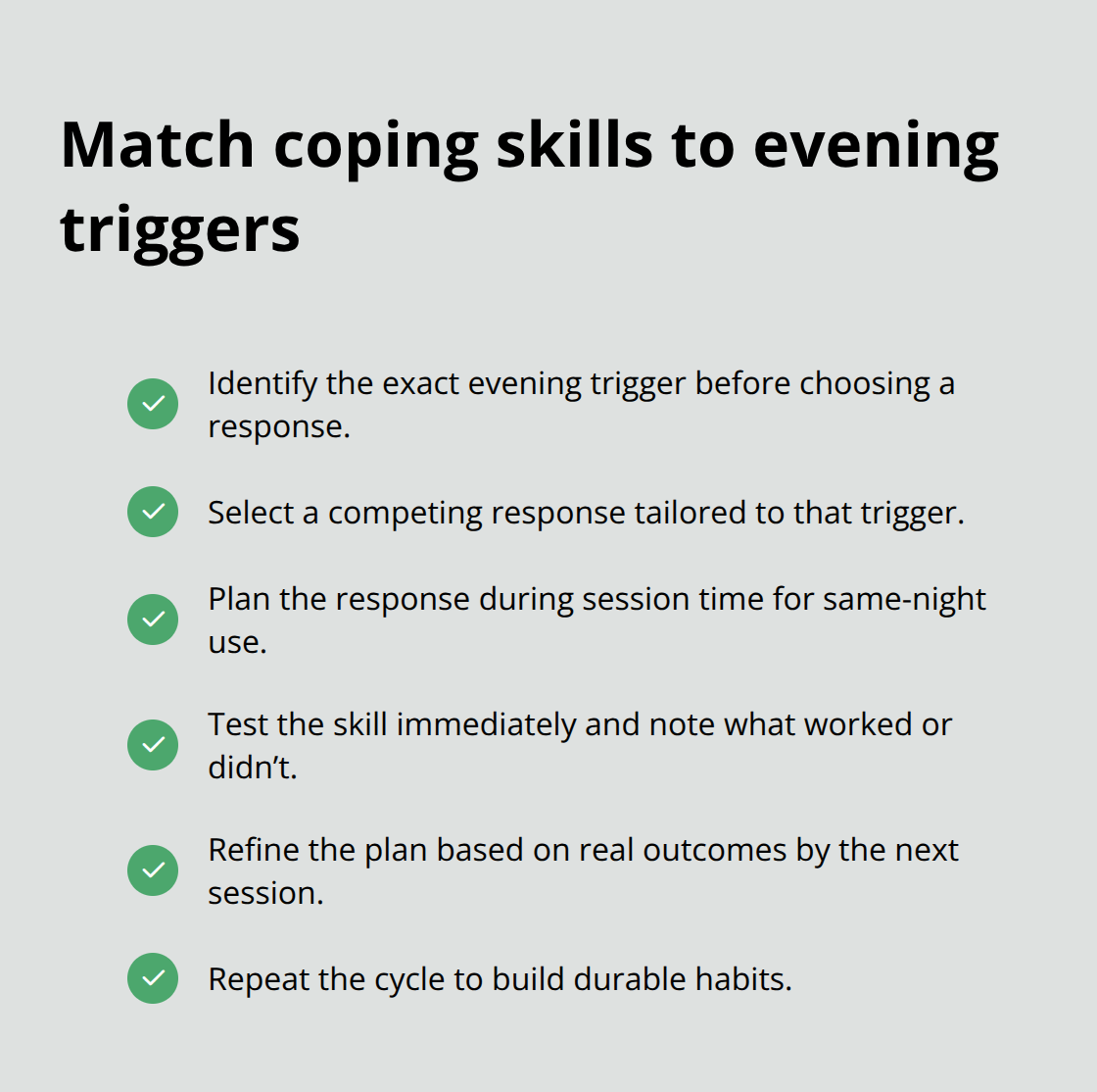 Actionable evening coping strategies tailored to specific triggers