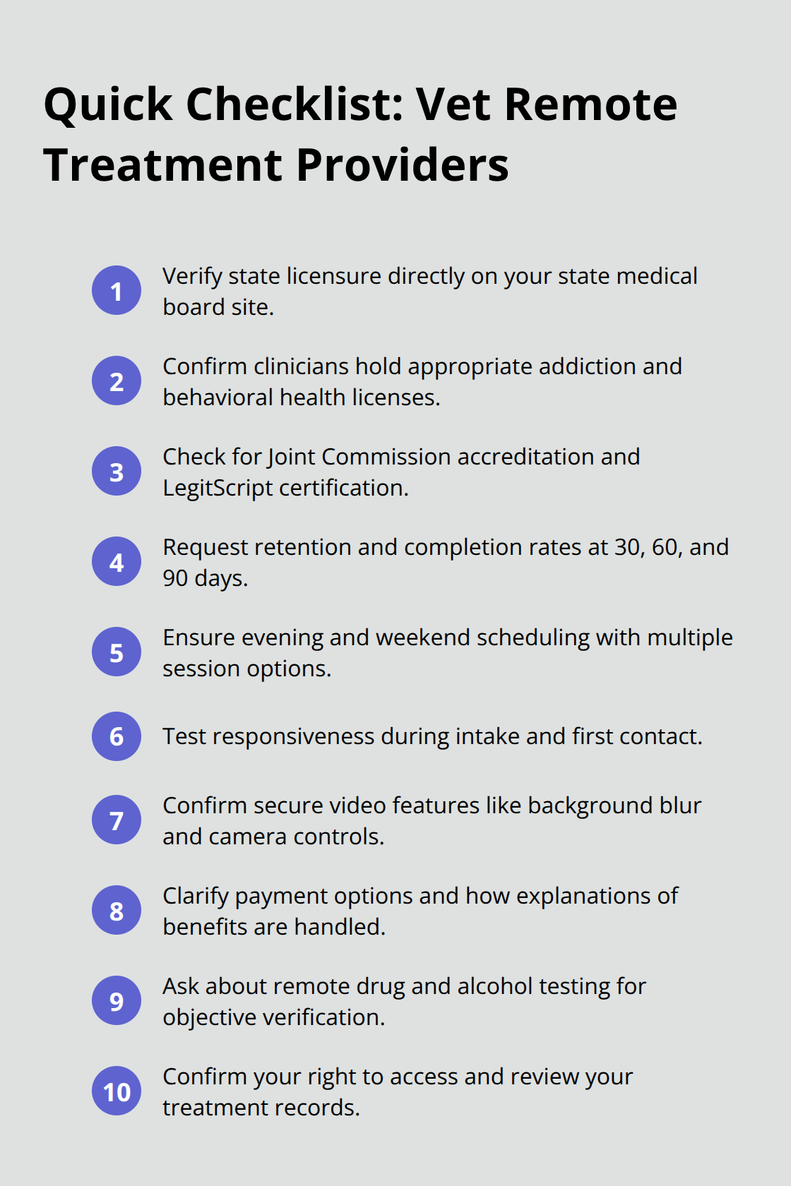Ten-step checklist to evaluate privacy and quality for U.S. telehealth addiction programs