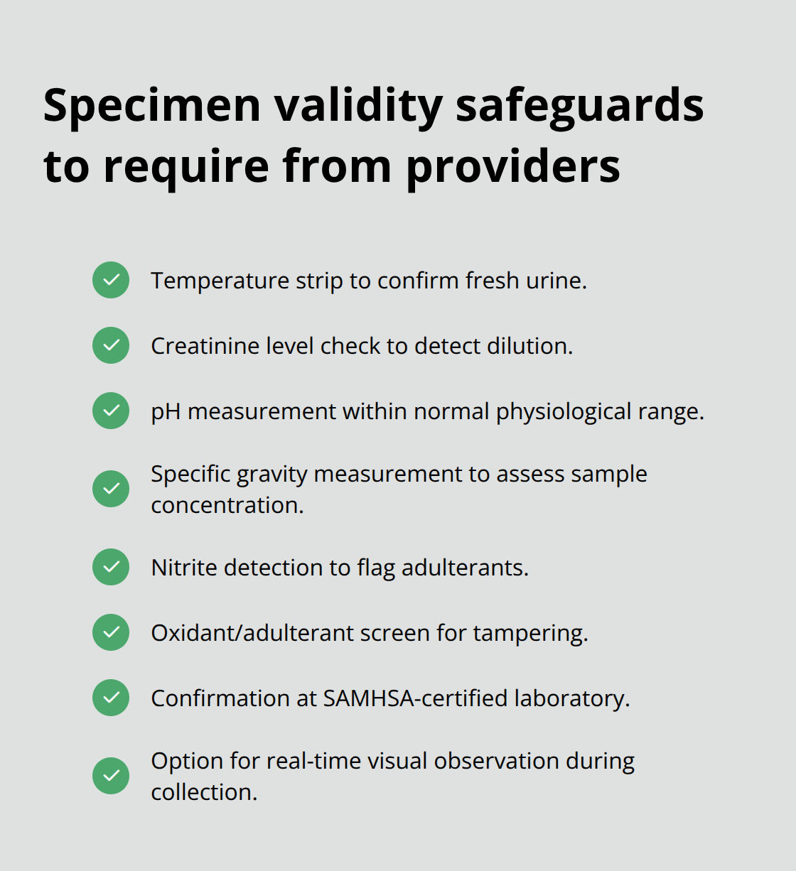 Checklist of at-home specimen validity and confirmation safeguards for remote drug testing. - remote drug testing options