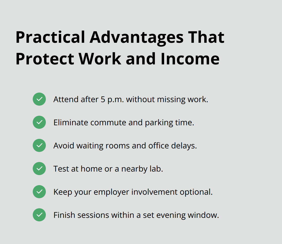 Checklist of remote IOP benefits for working adults - remote IOP with monitoring